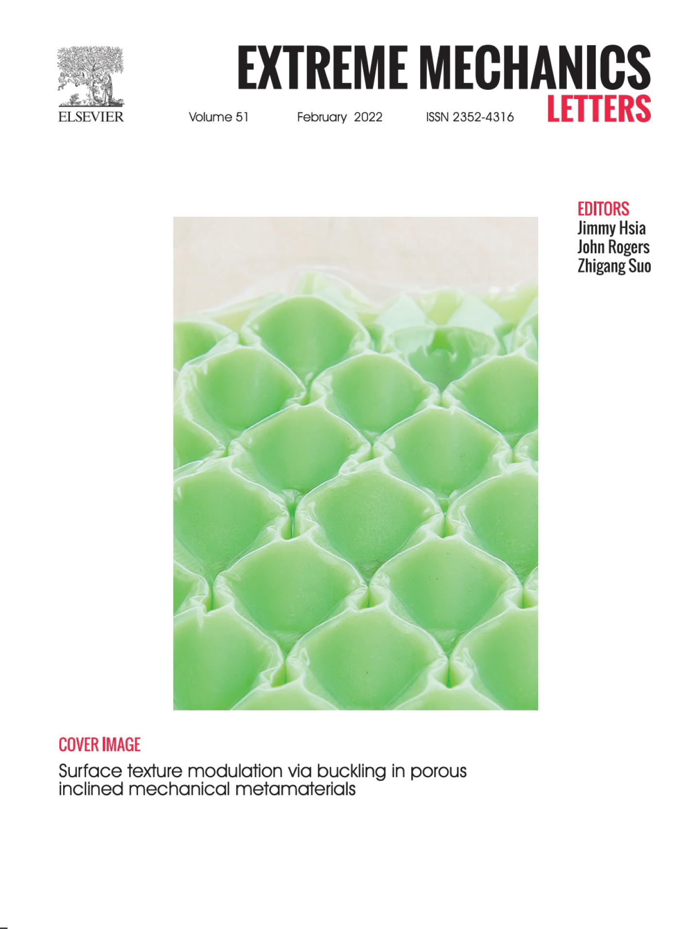 Extreme Mechanics Letters 51/2022 cover — porous inclined mechanical metamaterials